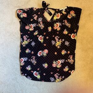 LC Lauren Conrad Pink and Blue Sleeveless Tie Front Blouse